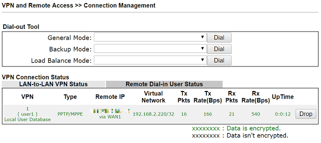 a screenshot of DrayOS VPN Connection status